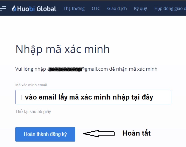 Đăng ký sàn xác minh email Huobi Global
