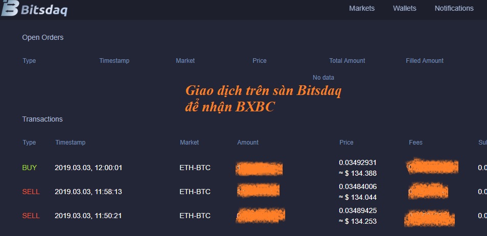 Giao dịch trên sàn Bitsdaq để nhận BXBC